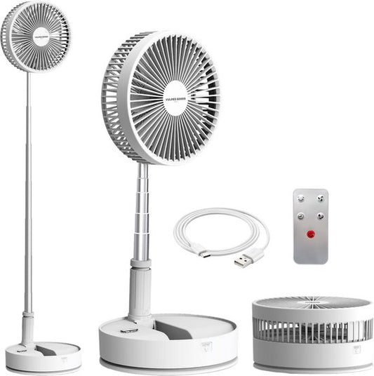 Vulpes Goods® Tech - Ventilateur sans fil sur trépied avec télécommande - 4en1 - Rechargeable et réglable - Silencieux - 12dB - Minuteur - Ventilateur de table, ventilateur sur trépied, ventilateur de sol, ventilateur USB - Version PRO