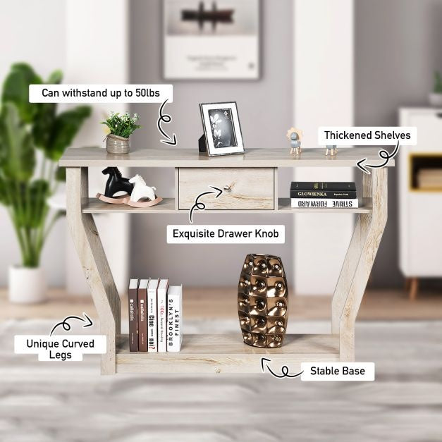 Table console Coast avec tiroir et étagère - 3 niveaux - Moderne