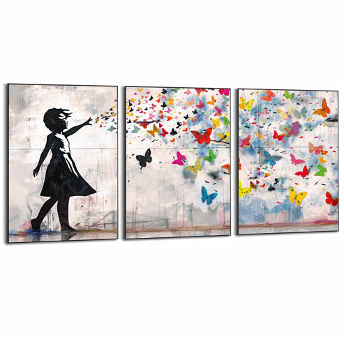 Poster encadré Balloon Girl Bright - Noir - 3 pièces - 70x50 cm