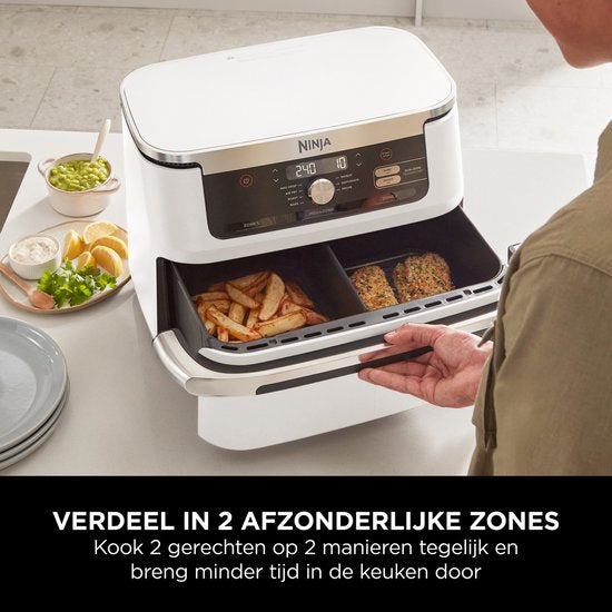 Ninja Foodi FlexDrawer Mega Double friteuse à air chaud XXL - 10,4 litres - Deux compartiments de cuisson ou une MegaZone - Friteuse à air chaud - Blanc - AF500EUWH