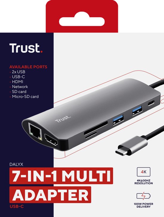 Hub USB Trust – Répartiteur USB – Hub de distribution USB – Extension de ports USB – Gris
