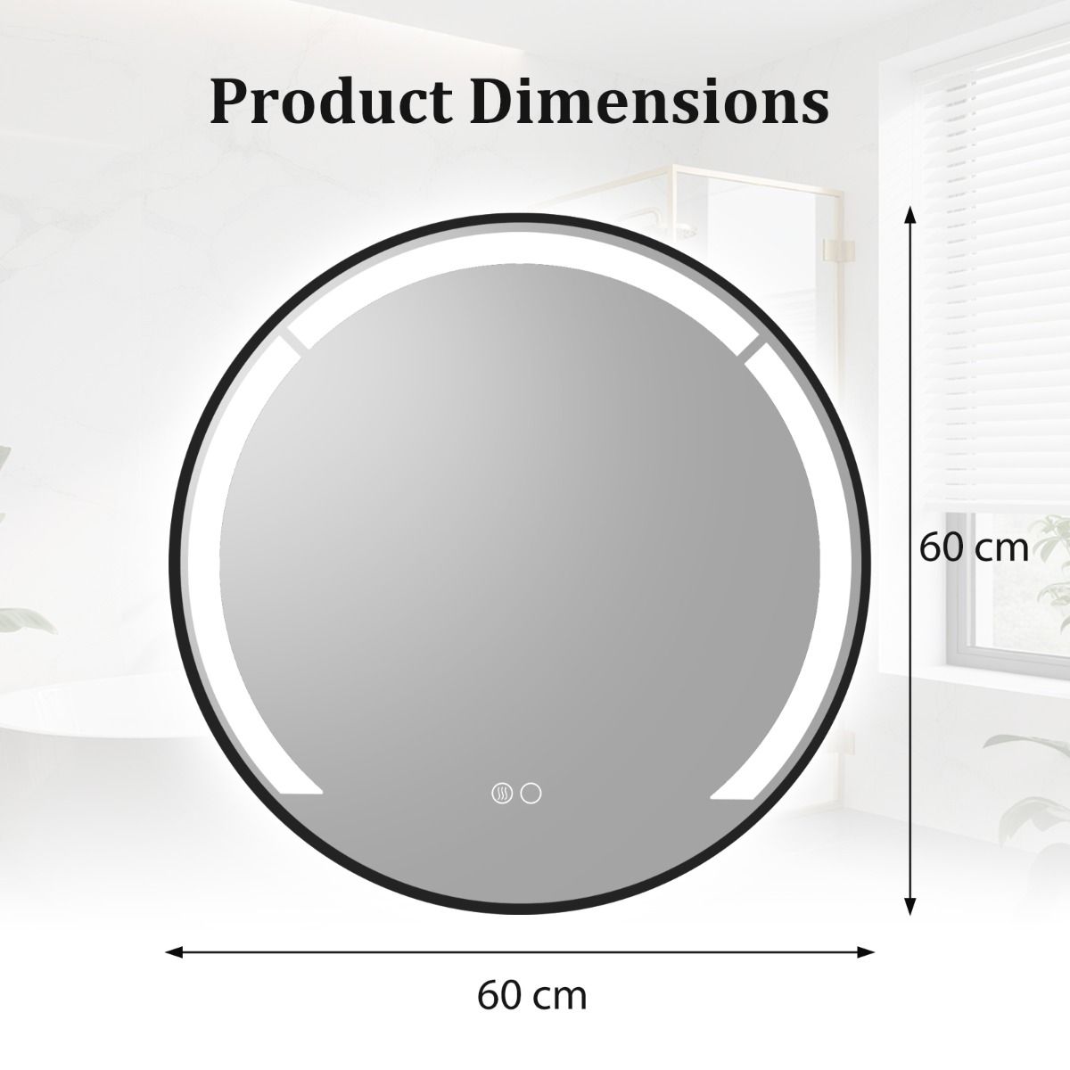 Miroir de salle de bains rond Coast - éclairage LED à intensité variable - fonction anti-buée - noir - 60 cm