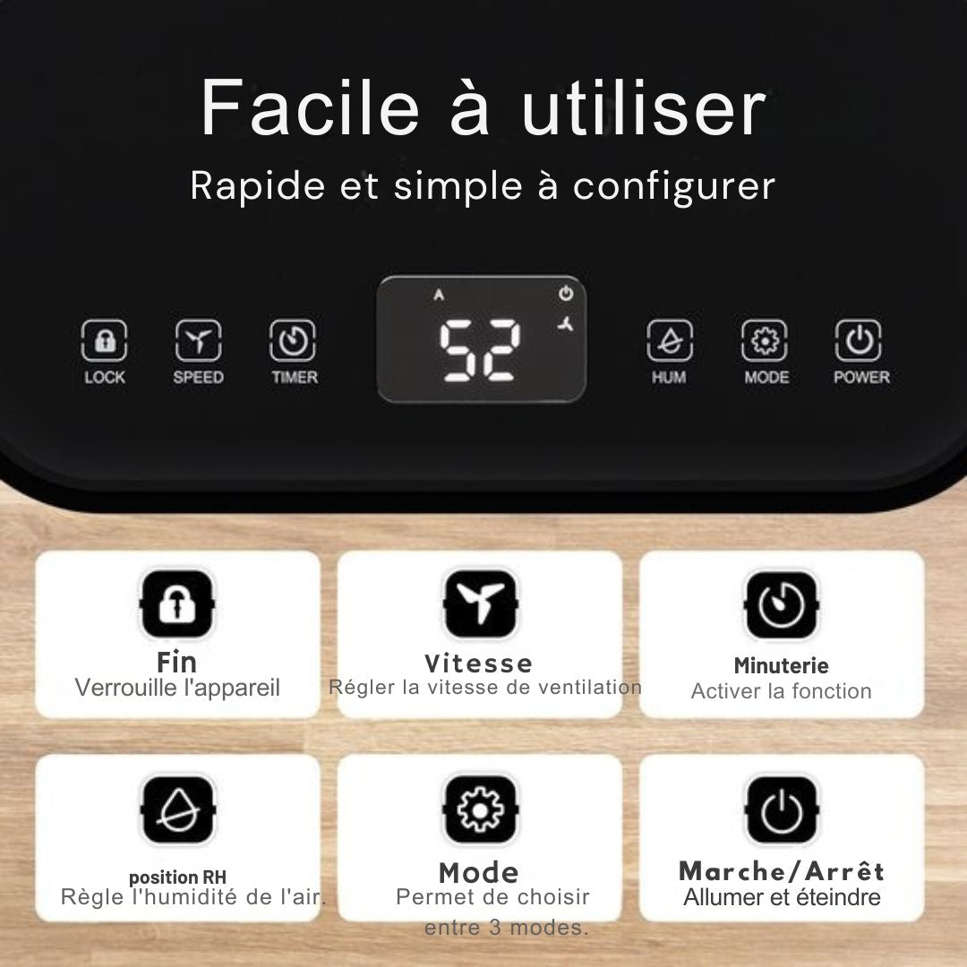 Déshumidificateur Auronic - Série compacte - 12L par jour - Fonction Lavage-Séchage - Chambre à coucher, Salle de bain et Salon - Élimination de l'humidité pour la maison - Noir