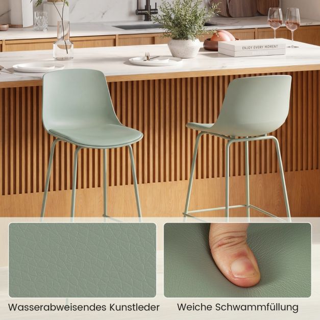 Coast Barstools Set of 4 - Leatherette with Back 48 x 46 x 103 cm - Green