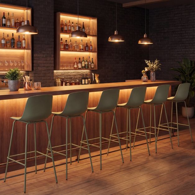 Coast Barstools Set of 4 - Leatherette with Back 48 x 46 x 103 cm - Green