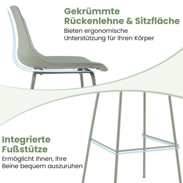 Coast Barstools Set of 4 - Leatherette with Back 48 x 46 x 103 cm - Green