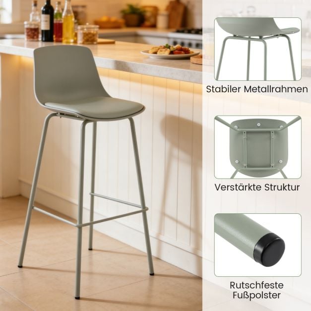 Coast Barstools Set of 4 - Leatherette with Back 48 x 46 x 103 cm - Green