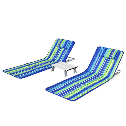 Tapis de plage Coast (2 pièces) avec table d'appoint - 151 x 56 x 27 cm - Vert / Bleu