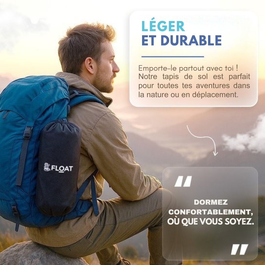 Matelas de couchage 1 personne avec pompe à pied et système click FLOAT- camping - 195x66x12 cm - Noir