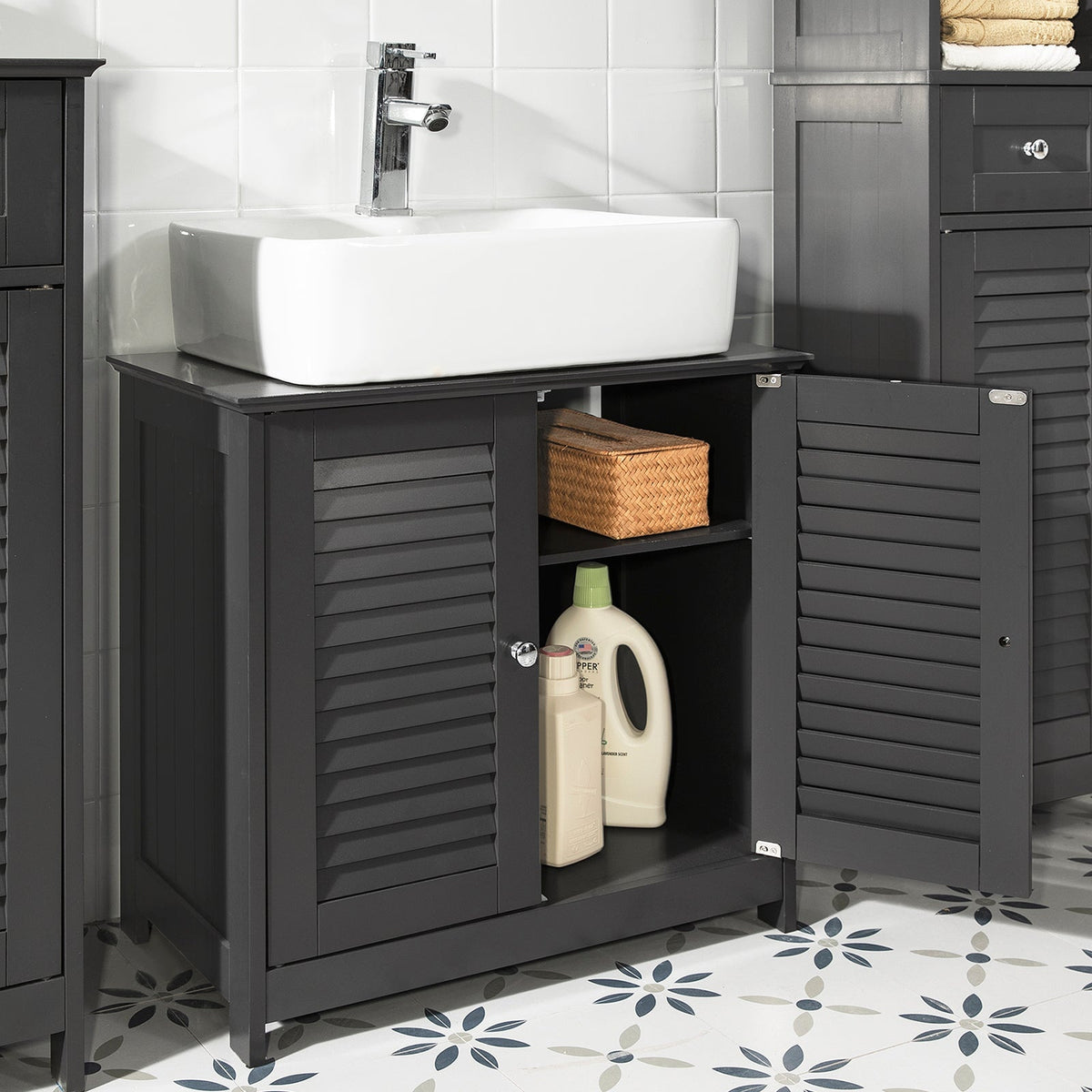 Meubles de salle de bain - SoBuy - 2 portes et 2 étages - 60x35x58 cm - Gris