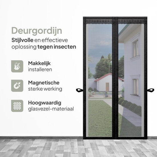 O'DADDY® Rideau de porte Deluxe FIBER - Rideau anti-moustiques magnétique - Pour les nouvelles constructions et les portes standard - Installation facile - Moustiquaire de porte noire - 100x260 cm
