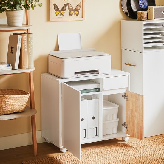 SoBuy ASK04-WN Table d'impression - Meuble pour imprimante en bois composite blanc