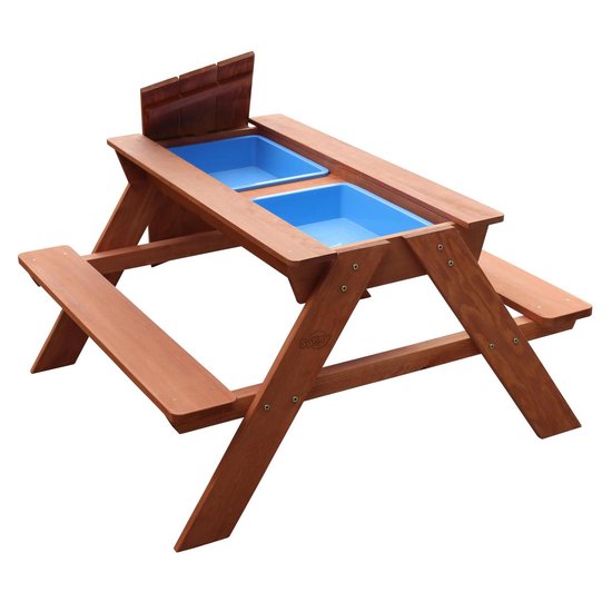 Table de pique-nique Sunny Dave « Zand & Water » en marron pour enfants - Table de pique-nique multifonctionnelle avec 2 bacs amovibles en plastique - Bois certifié FSC