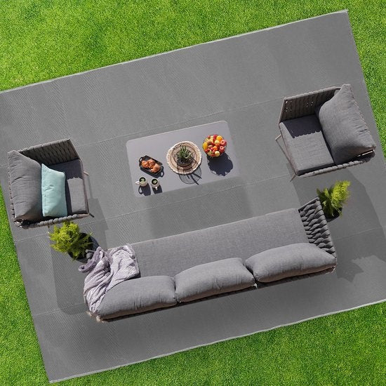 LifeGoods Tapis d'extérieur - 274x350CM - Tapis de jardin - Sac de transport inclus - Gris
