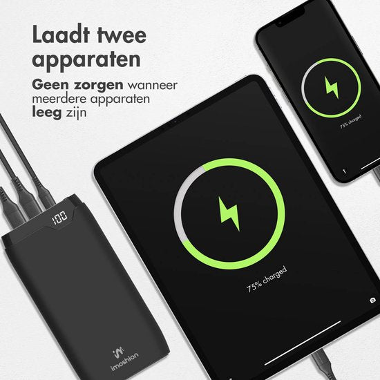 Batterie externe - imoshion® - 10000 mAh - Chargeur rapide 18W - Power Delivery - USB C & USB A - Convient à Apple iPhone et Samsung - Noir