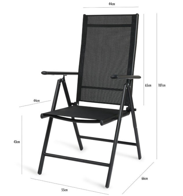 Lifa Garden Lot de 2 chaises de jardin en aluminium - réglables - max 120 kg - 69 x 56 x 106 cm - noir