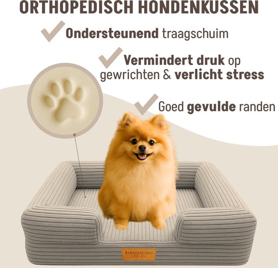 By Cee Cee Panier orthopédique pour chien - Coussin orthopédique pour chien - Lit pour chien - Tissu côtelé - Pour petits chiens - Mocha Taupe - 80x55