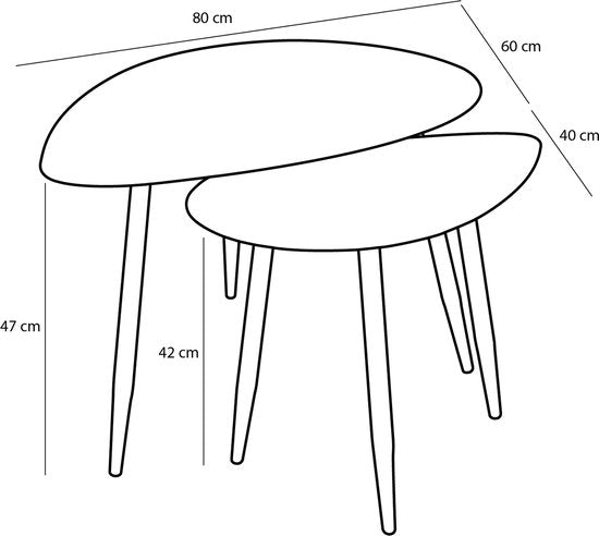 Table d'appoint Mica Decorations - Lot de 2 - L80 x L60 x H47 cm - Métal - Noir