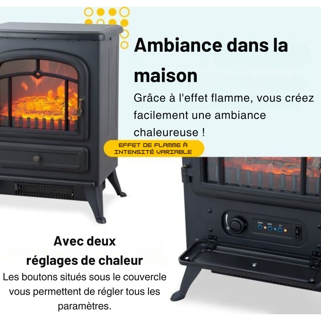 Cheminée électrique d'ambiance MOA - ES180 - Freestanding - 1800W - Effet de flamme réaliste - Noir