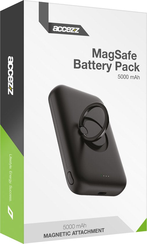 Accezz Powerbank Adapté à Magsafe 5000 mAh - Affichage LED de la batterie - USB C - 18 Watt - Powerbank sans fil Adapté à iPhone 12/13/14/15 - Noir