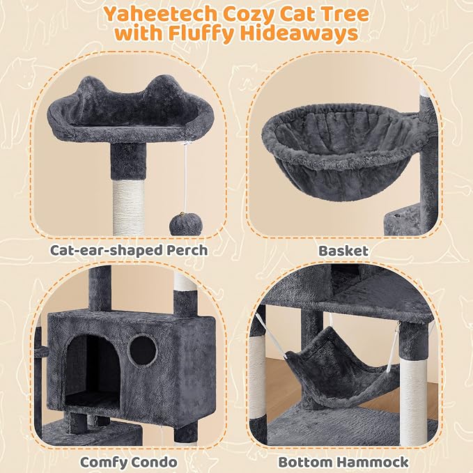 Arbre à chat Yaheetech - Sisal - 175 cm - Gris foncé