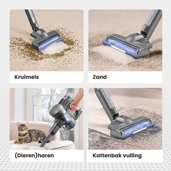 Aspirateur Balai - Auronic - Sans fil - Sans sac -Double batterie - Filtre HEPA lavable - 220 W - Gris/Bleu