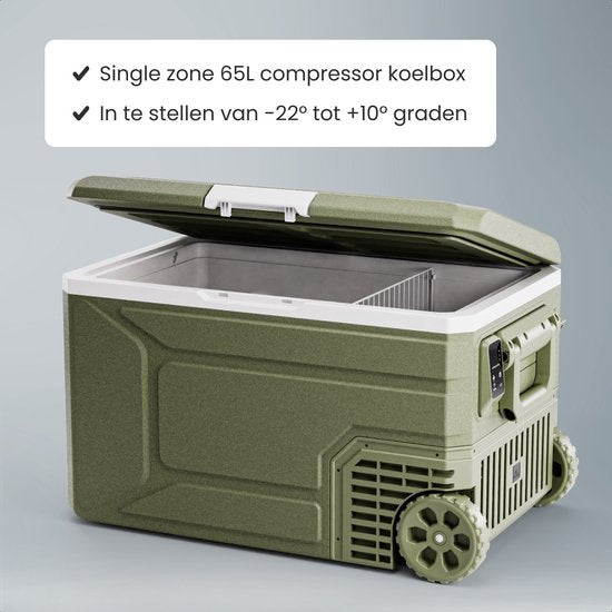 Auronic Electric Cool Box - Compresseur - 64L - 12V et 240 volts - Réfrigérateur de camping - Frigobox Car - Avec roues et poignée - Vert