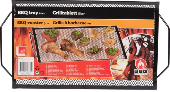BBQ collection Grille et plateau pour barbecue - 40 x 20 x 3 cm - Pour poisson, viande et légumes - Métal - Noir