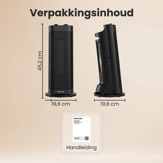 Auronic Fan Heater Pro - Chauffage céramique - Chauffage 2000W - Noir