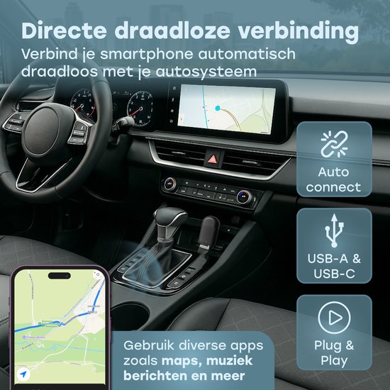 Audyn CarPlay Dongle - USB & USB-C - Convient à Android Auto & Carplay - CarPlay Wireless - Car Dongle - Sans fil