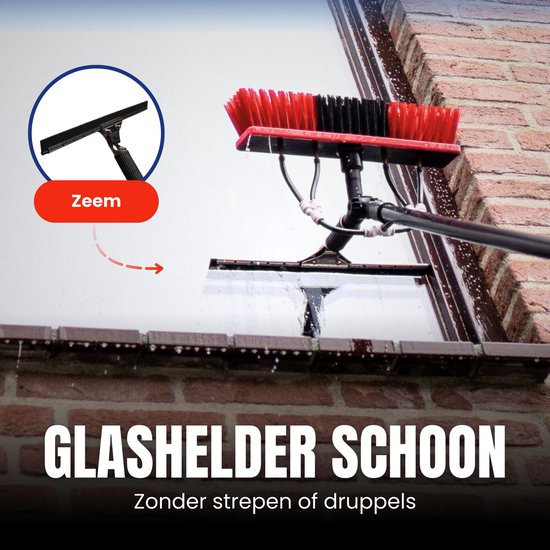 Aqualitá® Perche télescopique pour le lavage des vitres 4.6M avec Chamoisole - Lave-vitre télescopique - Nettoyeur de panneaux solaires - Set de lavage de vitres perche télescopique avec passage d'eau - Brosse de lavage télescopique - Set de brosse télesc
