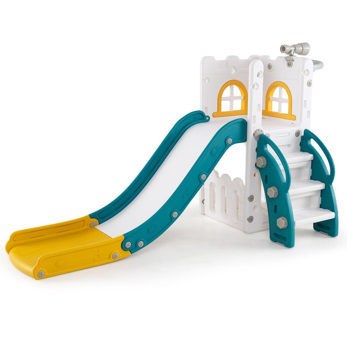Toboggan pour enfants Coast 6-en-1 - avec panier de basket et télescope - en forme de L - vert