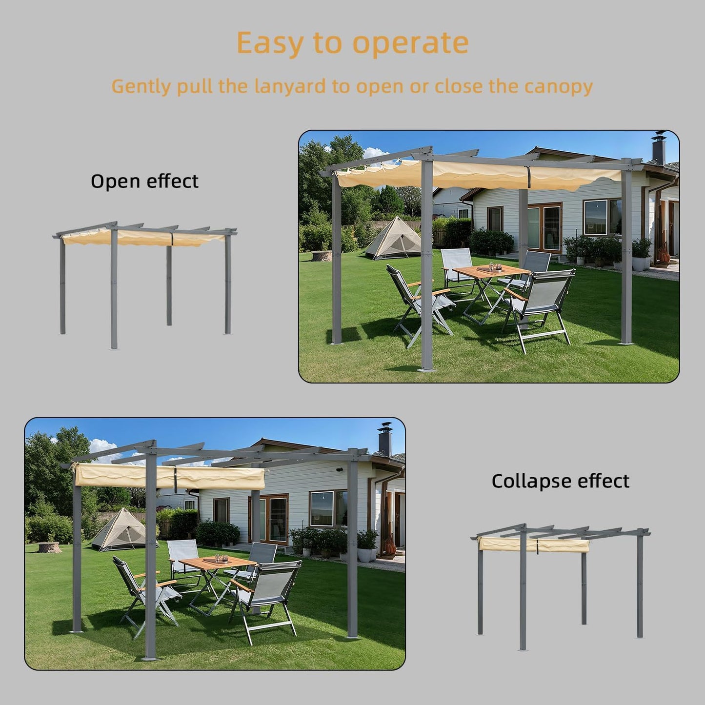 Pergola de terrasse Angel Living en aluminium avec toit rétractable - 3 x 4 m - Beige