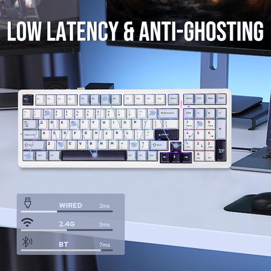EPOMAKER x AULA F99 - Blanc/Bleu - Clavier mécanique sans fil - RGB - 100 % - QWERTY - Clavier gaming - Commutateurs Leobog Reaper