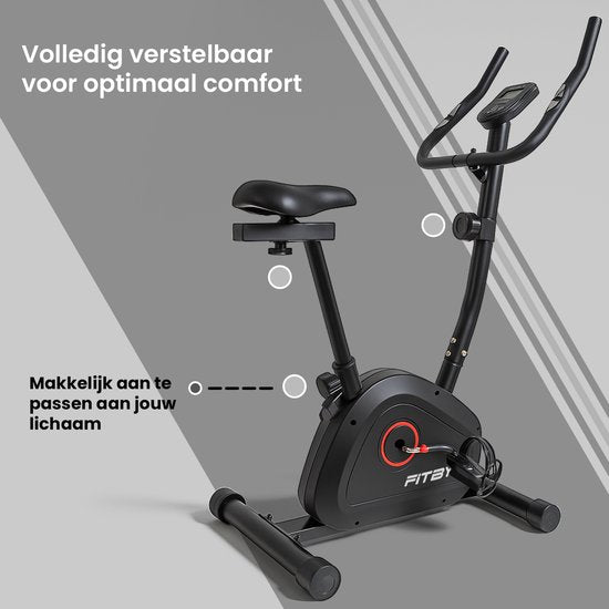 Vélo d'exercice Fitby - Vélo d'exercice - Vélo d'exercice Fitness - 8 niveaux de résistance - Avec fonction cardio-fréquencemètre - 100 KG - Noir