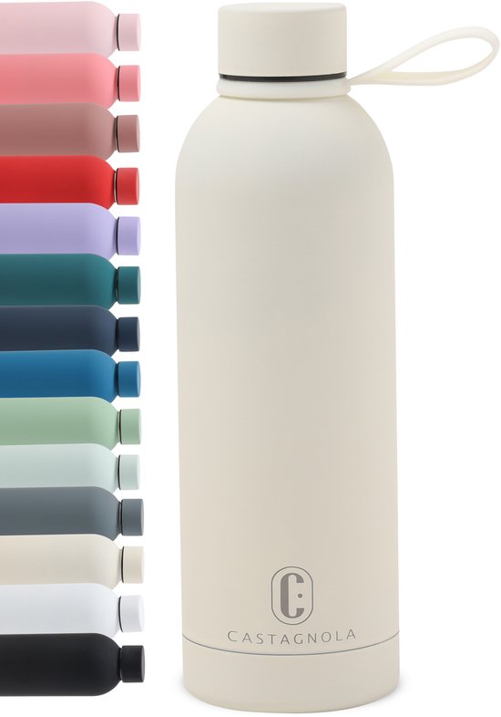 Bouteille d'eau Castagnola - Bouteille en acier inoxydable 500 ML - Thermos en acier - Bouteilles pour adultes - Double paroi - Blanc cassé