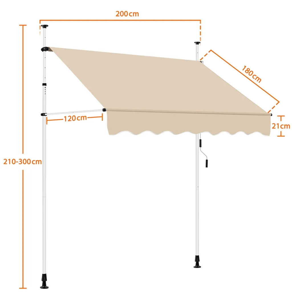 Yaheetech Parasol de balcon 200 × 180 cm - Beige - Parasol à pince sans perçage avec manivelle et hauteur réglable 210-300 cm