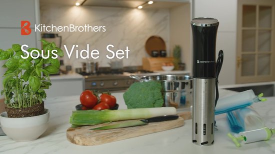 KitchenBrothers Stick Sous Vide - Accessoires inclus - 1200 W - 11 x 7,5 x 34,7 cm - Noir/RVS