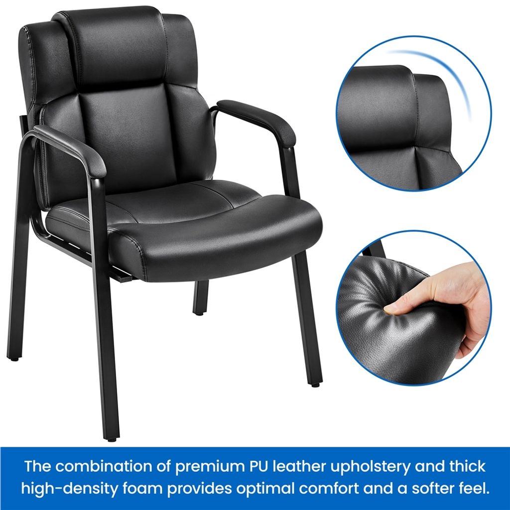 Yaheetech Lot de 2 chaises de bureau - Chaises de salle à manger avec accoudoirs et dossier - Simili cuir - 64 x 68,5 x 91,5 cm - Noir