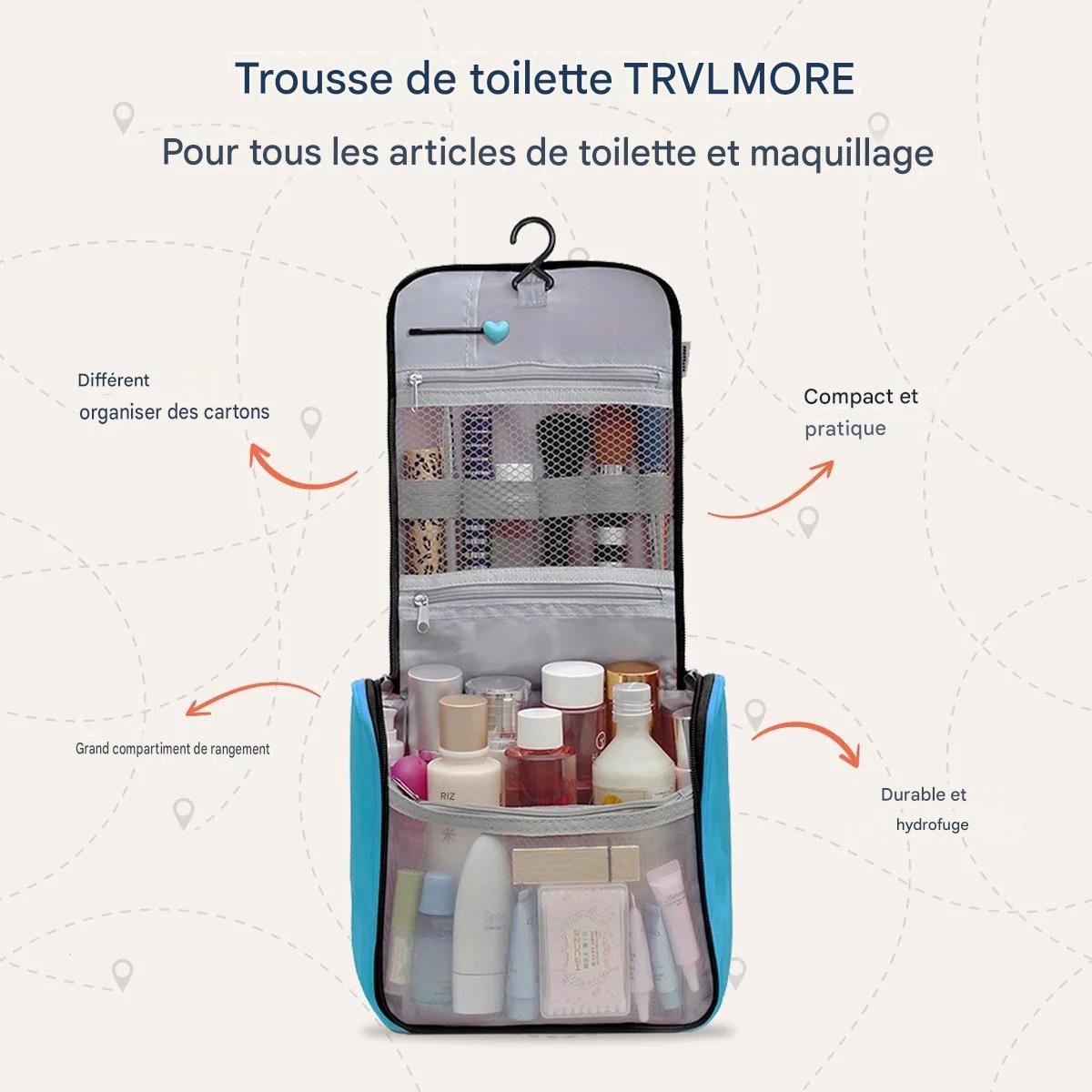 TRVLMORE Trousse de toilette - Suspension avec crochet - Unisexe - Bleu clair