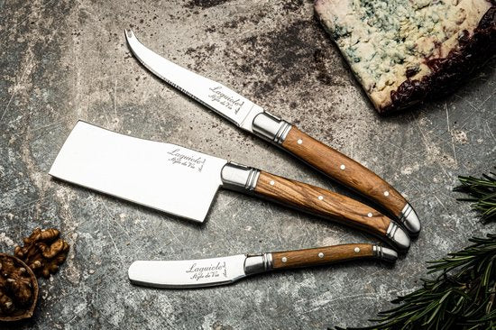 Laguiole Style de Vie Set de couteaux à fromage Luxury Line - 3 pièces - Bois d'olivier