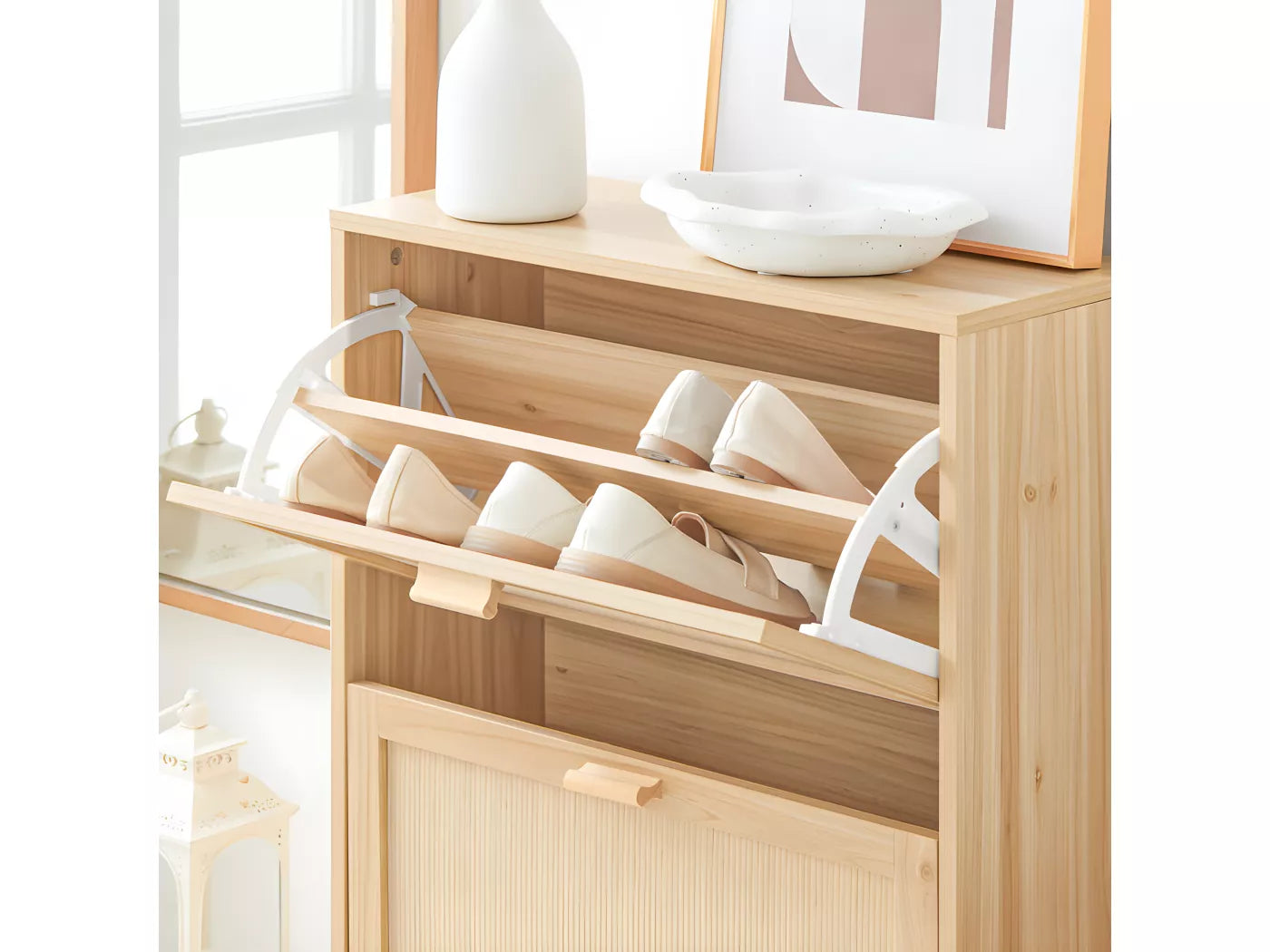 SoBuy Meuble à chaussures avec 2 abattants, meuble à chaussures, étagère à chaussures, meuble de rangement à chaussures avec 2 portes, meuble d'entrée 60 x 24 x 80 cm, FSR160-N