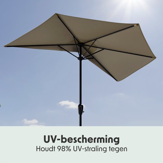 LifeGoods Parasol de balcon - Jardin - 270x135 cm - Parasol semi-circulaire - Imperméable - UPF50+ - Taupe