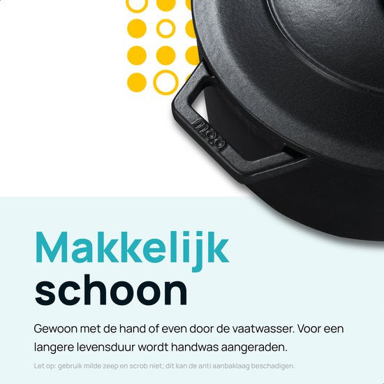 MOA Casserole en fonte - 5,7L - Pour toutes les sources de chaleur y compris l'induction - Avec couvercle - Ø 26cm - Revêtement antiadhésif - Noir