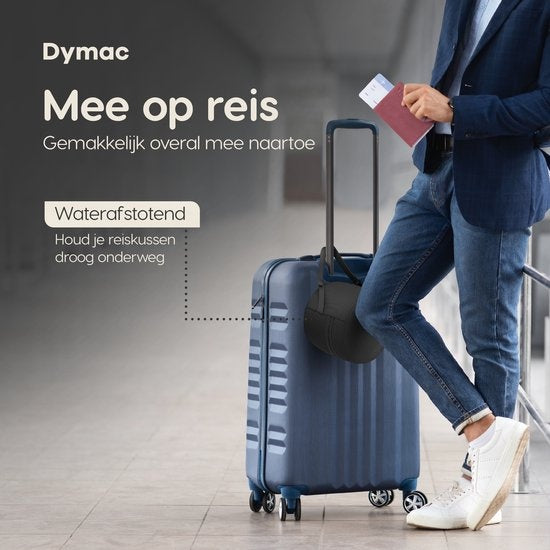 Dymac CloudRest Travel Pillow - Oreiller de cou - Soutien de la nuque - Oreiller de voyage en mousse à mémoire de forme - Comprend un masque pour les yeux et des bouchons d'oreille - Avec pochette de voyage - Beige