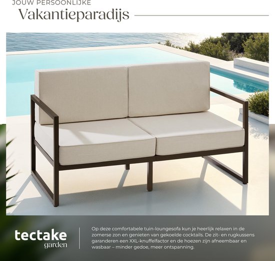 tectake® - Canapé de jardin Comosa - Couchage 2 places - Banc de jardin - Canapé de jardin 2 places - Coussins d'assise et de dossier déperlants et ultra-épais - Capacité 125kg par place - Marron/beige