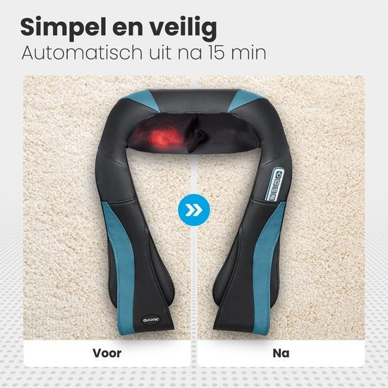 Auronic Shiatsu Massage Cushion - Appareil de massage électrique pour la nuque - Appareils de massage - Nuque et épaules - Infrarouge - Mallette de transport incluse - Noir/Bleu