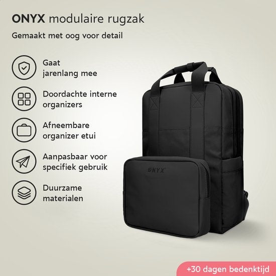 ONYX Sac à dos 20L avec compartiment pour ordinateur portable - Pochette d'organisation amovible - Mesdames et Messieurs - Sacoche pour ordinateur portable - Sac d'école - Sac à dos - Noir