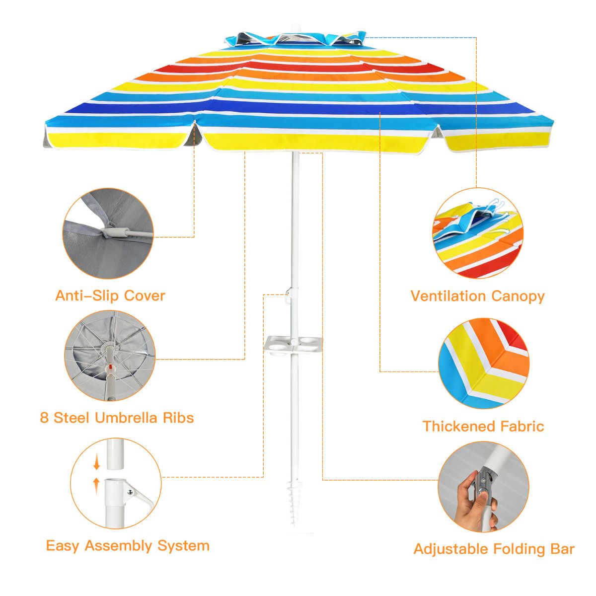 Coast 220 cm Beach Umbrella UPF50 - Parasol portable multicolore avec parasol inclinable