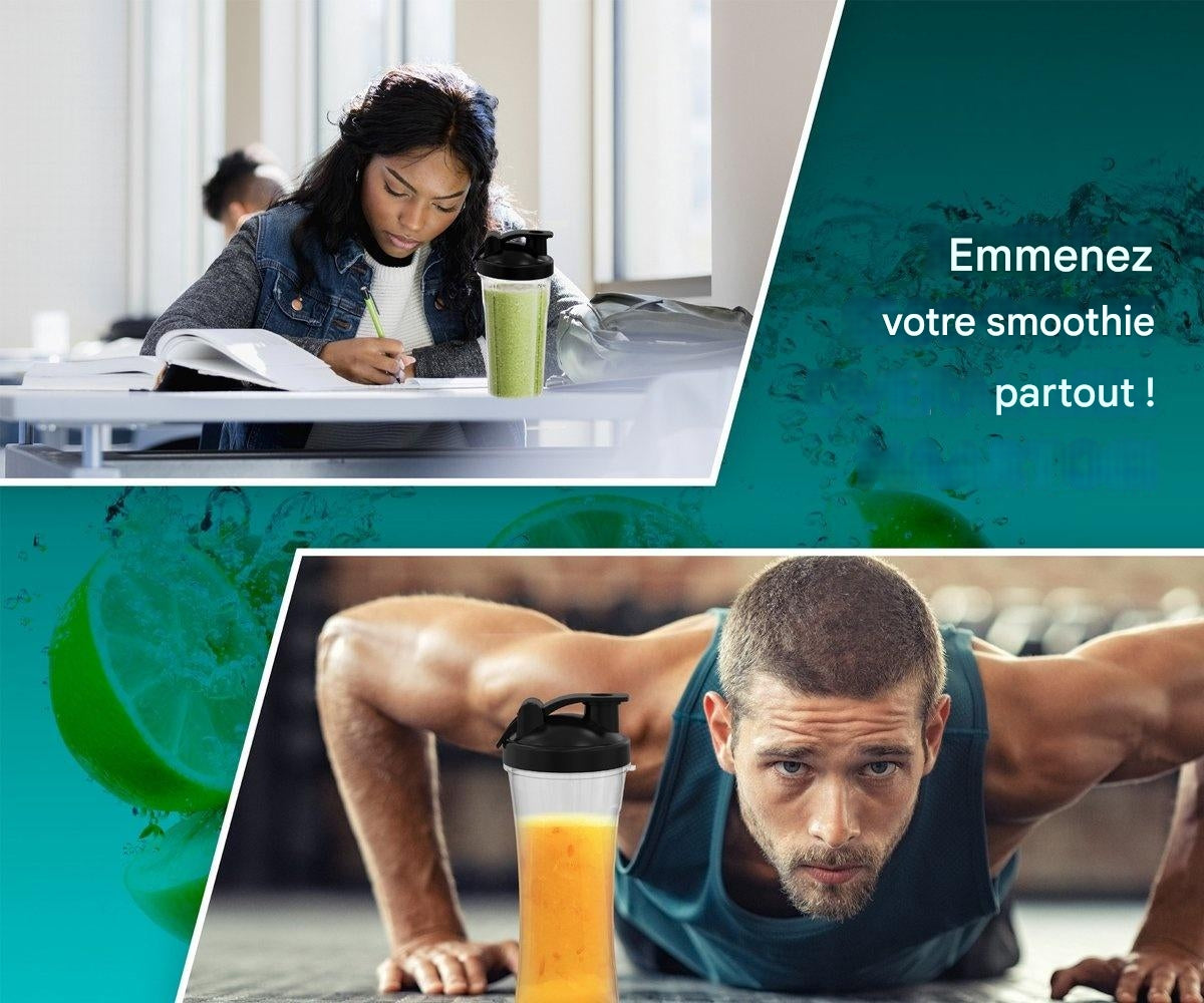 Blender FITAGE, Mélangeur à Smoothie, 500w, 2x 650ml